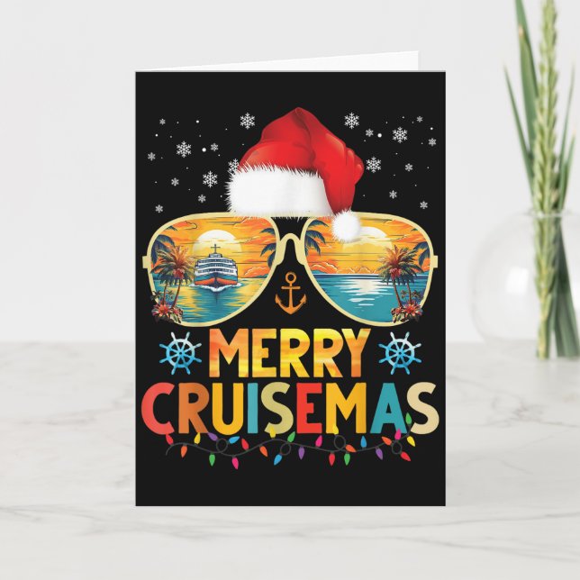 Merry Cruisemas Santa Hat Retro Cruise Ship Christ Card (Front)