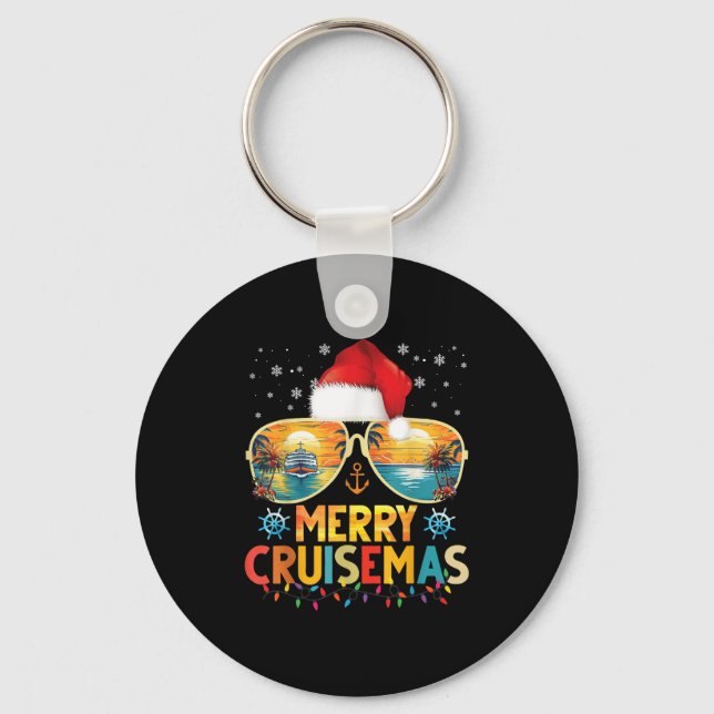 Merry Cruisemas Santa Hat Retro Cruise Ship Christ Key Ring (Front)