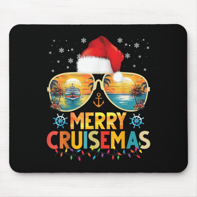 Merry Cruisemas Santa Hat Retro Cruise Ship Christ Mouse Mat (Front)