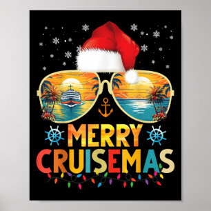 Merry Cruisemas Santa Hat Retro Cruise Ship Christ Poster