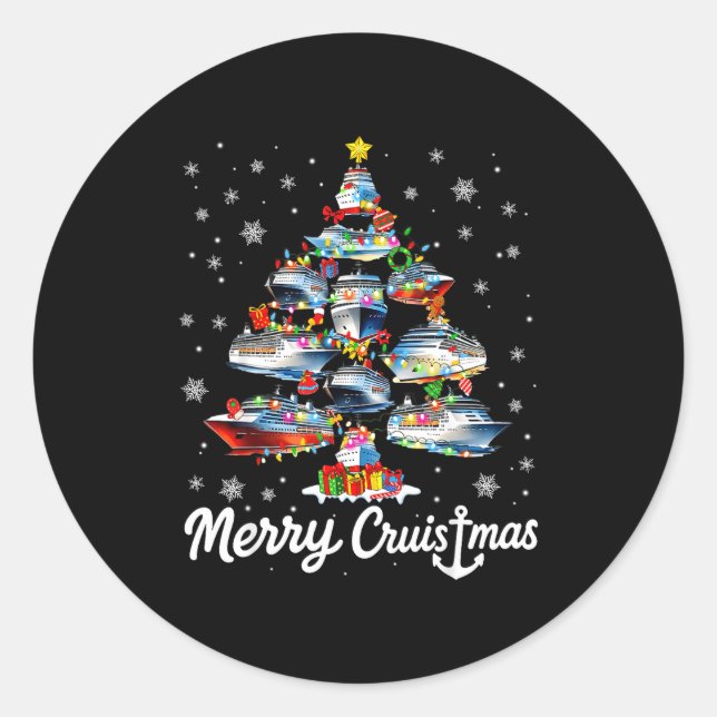Merry Cruismas Cruise Ship Christmas Tree Pjs Xmas Classic Round Sticker (Front)