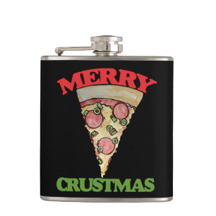 Merry Crustmas Christmas pizza Hip Flask