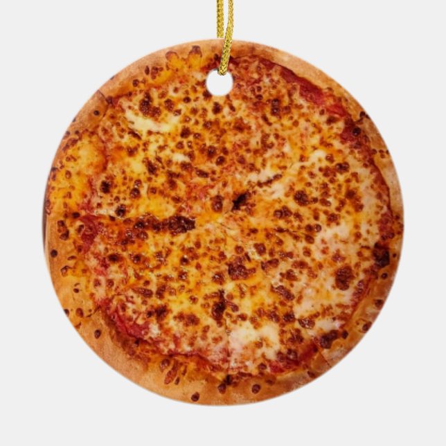 Merry Crustmas Deep Dish Cheese Pepperoni Pizza  Ceramic Tree Decoration (Front)
