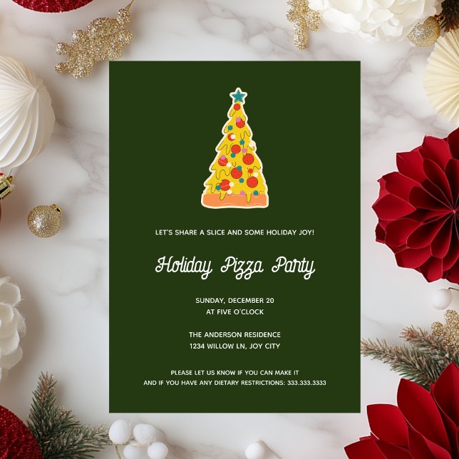 Merry Crustmas Fun Green Christmas Pizza Party Invitation (Creator Uploaded)