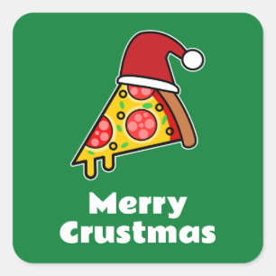 Merry Crustmas FUNNY PIZZA SLICE SANTA Square Sticker
