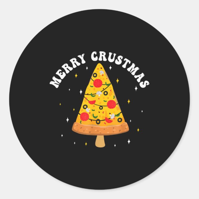 Merry Crustmas Funny Zza Slice Christmas Tree Zza  Classic Round Sticker (Front)