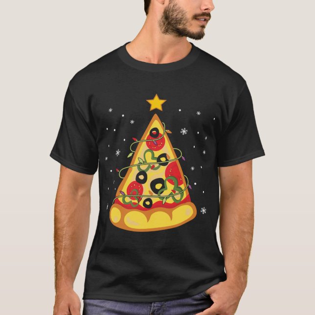 Merry Crustmas Pizza Christmas Tree Lights Xmas T-Shirt (Front)