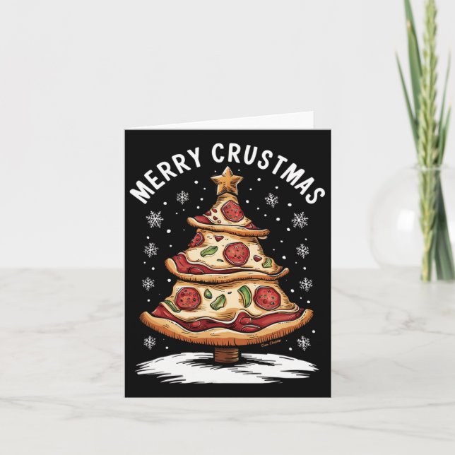 Merry Crustmas Pizza Christmas Tree Xmas Funny Piz Card (Front)