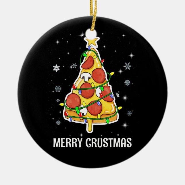 Merry Crustmas Pizza Christmas Tree Xmas Gifts Ceramic Tree Decoration (Front)