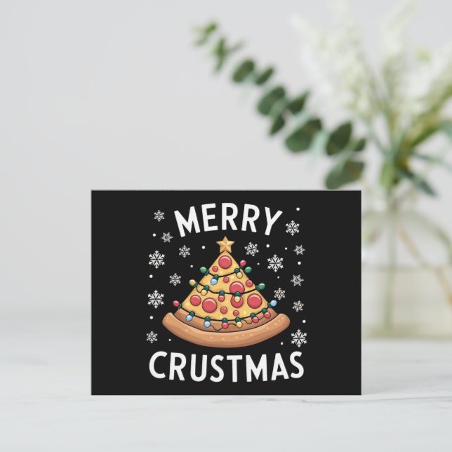 Merry Crustmas Pizza Christmas Tree Xmas Gifts  Holiday Postcard (Standing Front)