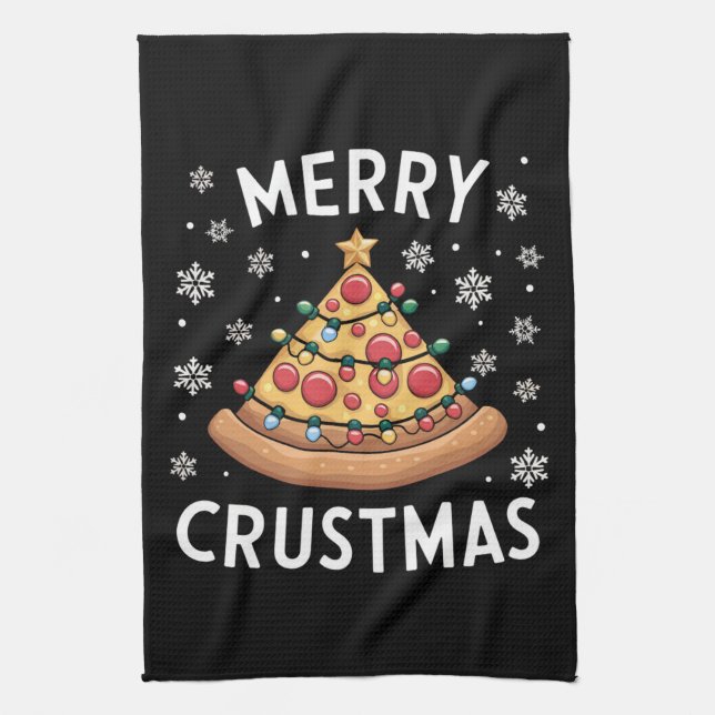 Merry Crustmas Pizza Christmas Tree Xmas Gifts  Tea Towel (Vertical)