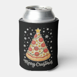 Merry Crustmas Pizza Christmas Tree Xmas Lights Can Cooler