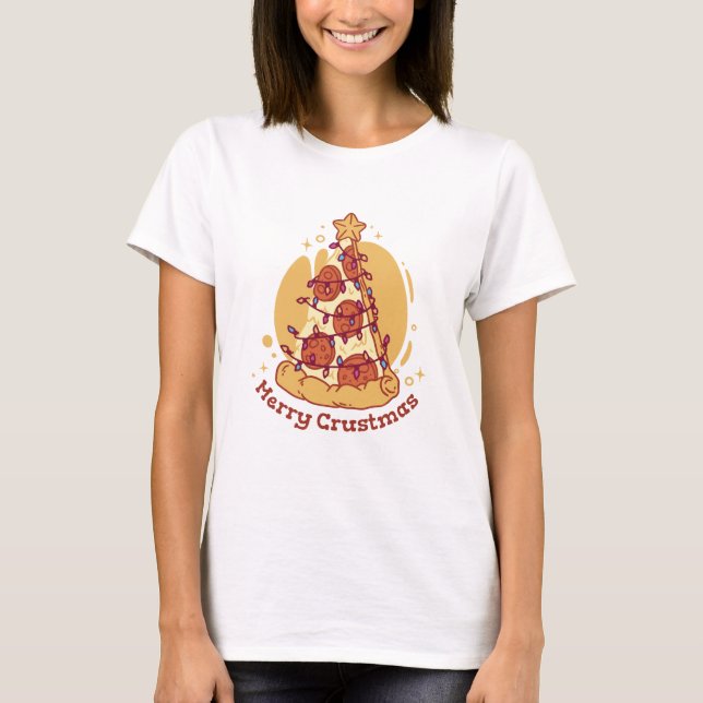 Merry Crustmas Pizza Humour T-Shirt (Front)