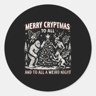 Merry Cryptmas Weird Night Cryptid Holiday Art  Classic Round Sticker