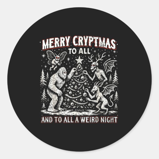 Merry Cryptmas Weird Night Cryptid Holiday Art  Classic Round Sticker (Front)
