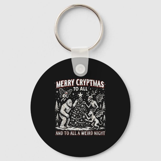Merry Cryptmas Weird Night Cryptid Holiday Art  Key Ring (Front)