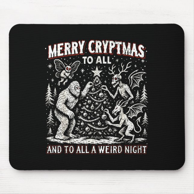 Merry Cryptmas Weird Night Cryptid Holiday Art  Mouse Mat (Front)
