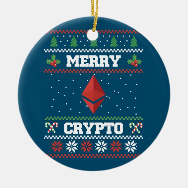 Merry Crypto Ethereum Ugly Christmas Sweater Ceramic Tree Decoration (Front)