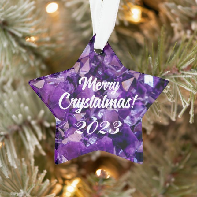 Merry Crystalmas 2023 Purple Amethyst Crystal Ornament (Tree)