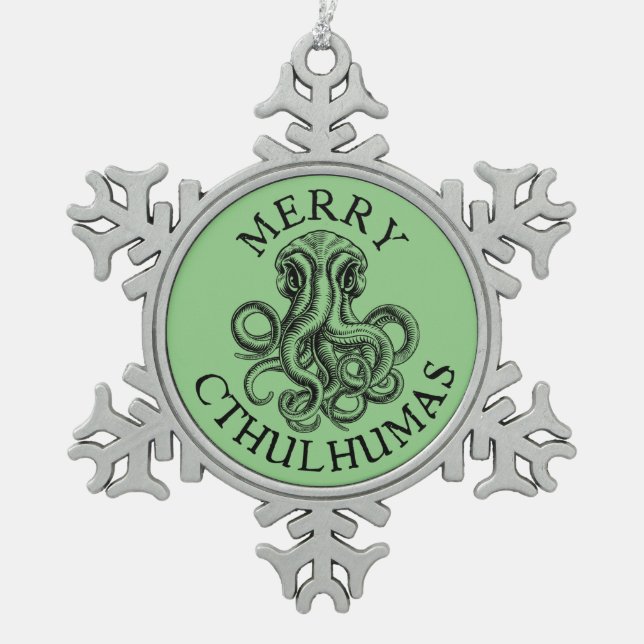 Merry Cthulhumas Lovecraft Cthulhu Snowflake Pewter Christmas Ornament (Front)