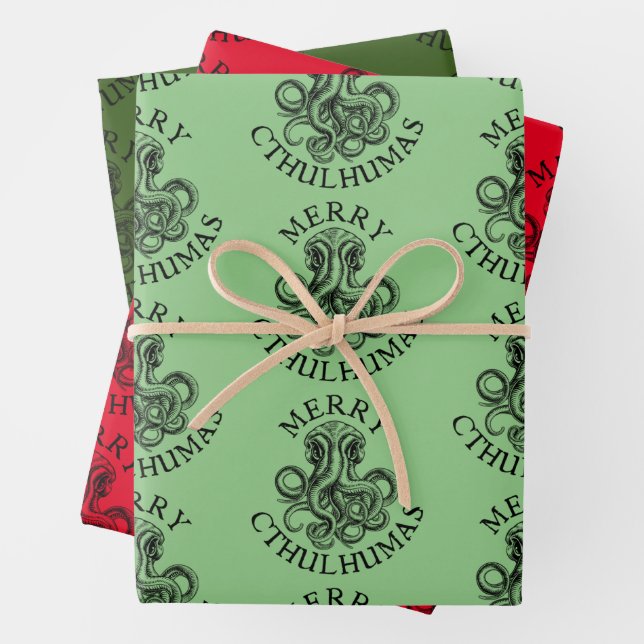 Merry Cthulhumas Lovecraft Cthulhu Wrapping Paper Sheet (In situ)
