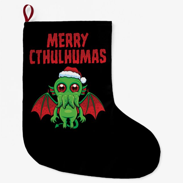Merry Cthulhumas Seasons Greetings Large Christmas Stocking (Front)