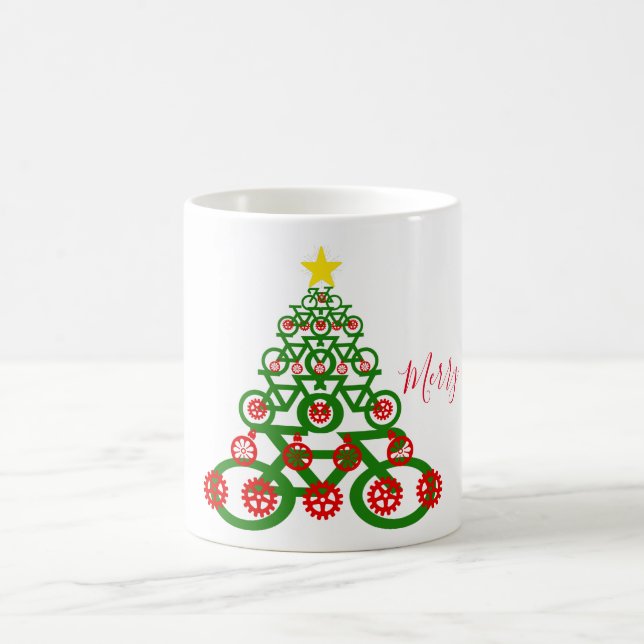 Merry Cycling Christmas Tree Bike Coffee Mug (Center)