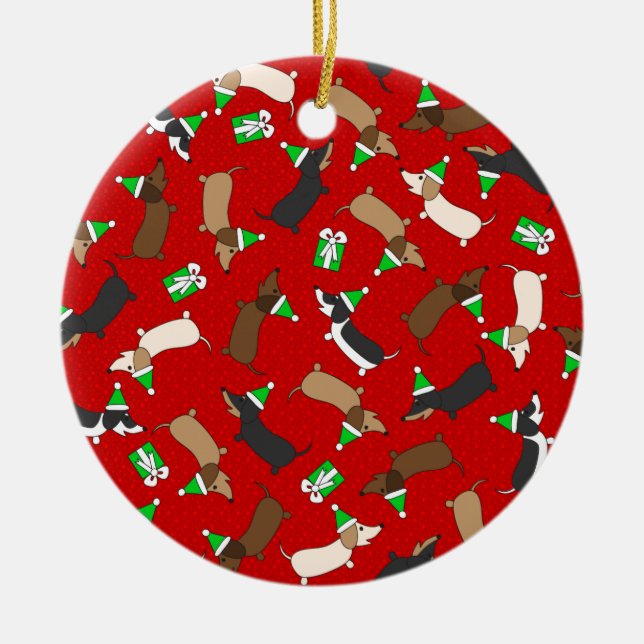 Merry Dachshunds Ceramic Tree Decoration (Front)