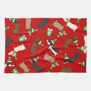 Merry Dachshunds Tea Towel