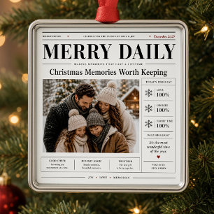 Merry Daily Personalised Family Photo Christmas Metal Tree Decoration