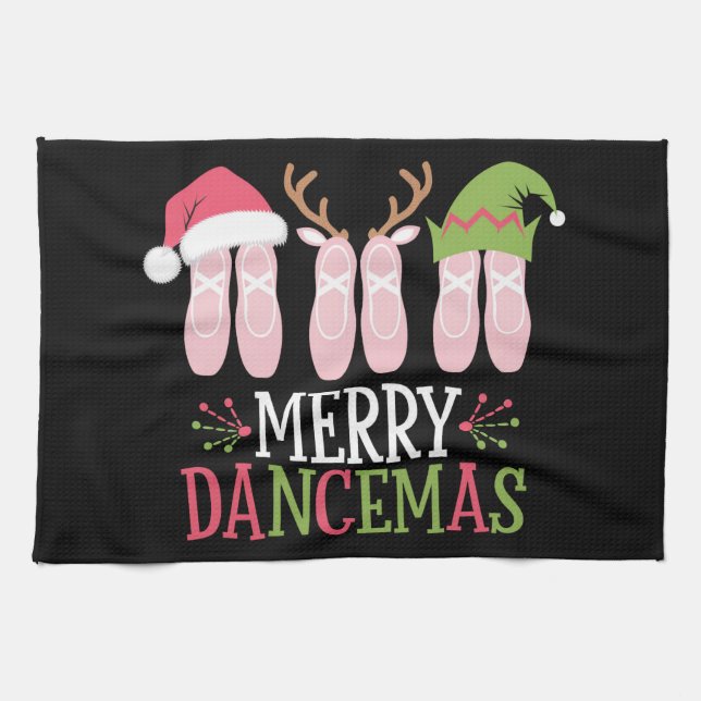 Merry Dancemas Christmas Ballet Shoes Dancing Tea Towel (Horizontal)