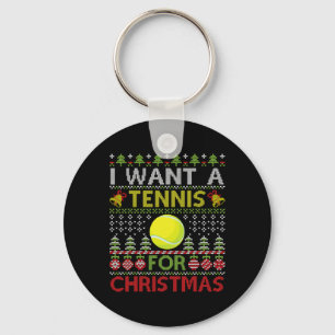 Merry Day I Want A Tennis For Christmas Ugly Xmas Key Ring