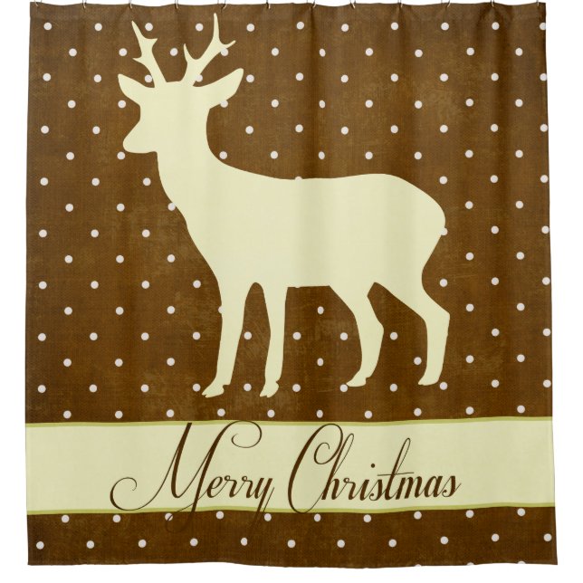 Merry Deer Shower Curtain - Brown Polka Dots (Front)