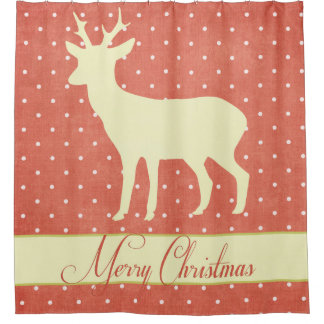 Merry Deer Shower Curtain - Coral Polka Dots