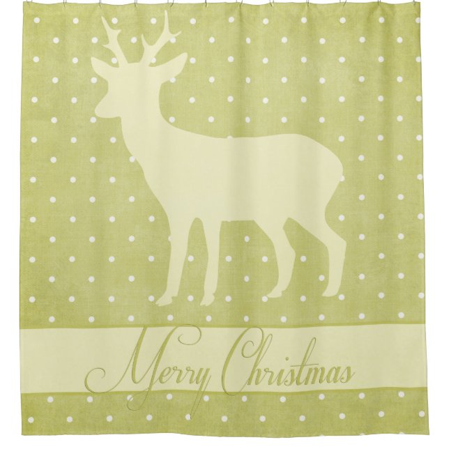 Merry Deer Shower Curtain - Lime Green Polka Dots (Front)