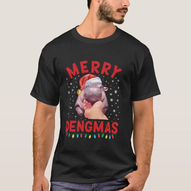 Merry Dengmas Moo Deng Christmas Hippo Pigmy Santa T-Shirt (Front)