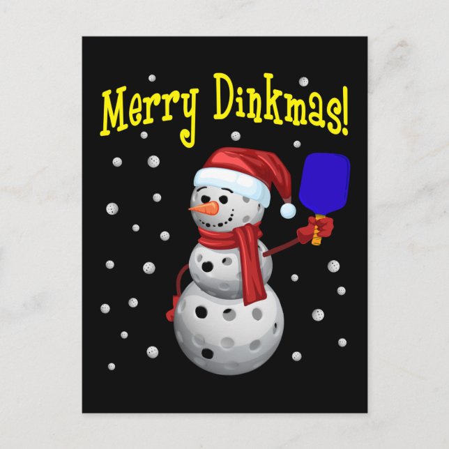 Merry Dinkmas - Pickleball Snowman Postcard (Front)