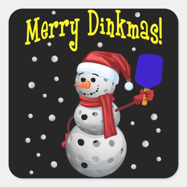 Merry Dinkmas - Pickleball Snowman Square Sticker (Front)