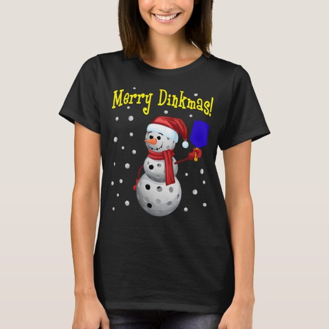 Merry Dinkmas - Pickleball Snowman T-Shirt (Front)