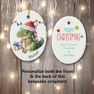 Merry Dinosaur Kids Christmas Ceramic Tree Decoration