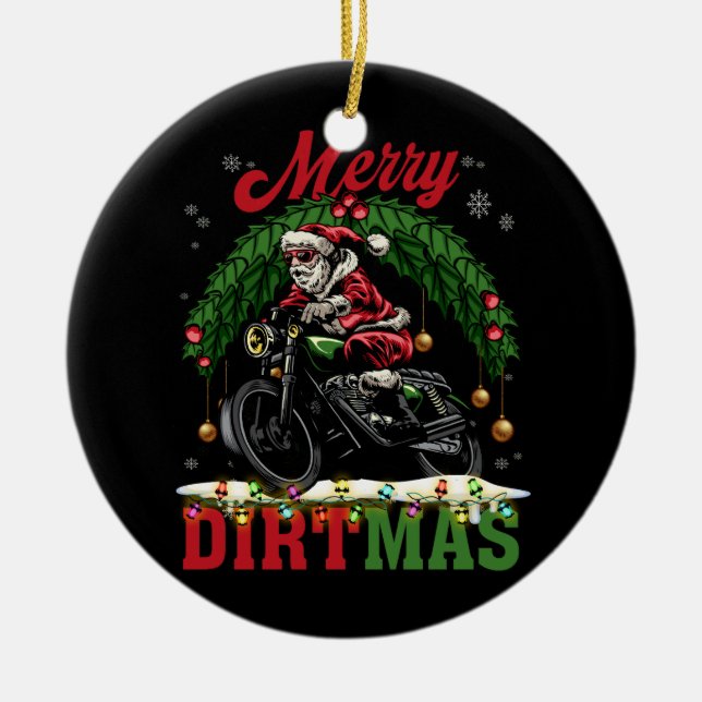 Merry Dirtmas Christmas Lights Santa Riding Dirt B Ceramic Tree Decoration (Front)