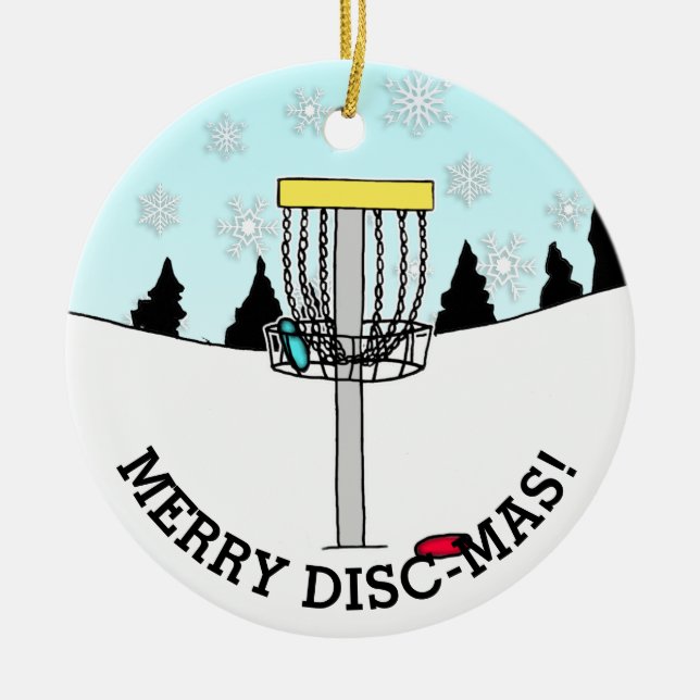 Merry Disc-Mas Funny Disc Golf Christmas Ceramic O Tree Decoration (Front)