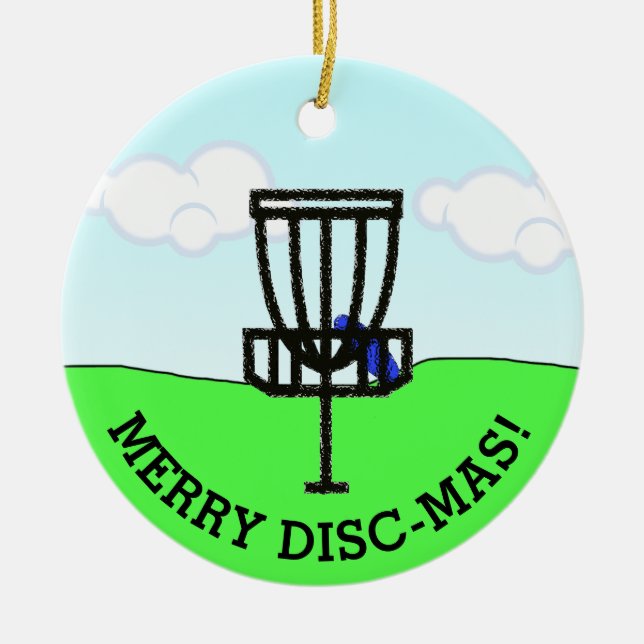 Merry Disc-Mas Funny Disc Golf Christmas Ceramic Tree Decoration (Front)