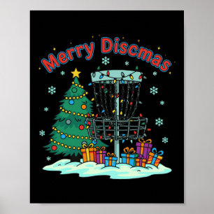 Merry Discmas Disc Golf Basket Christmas Tree Poster