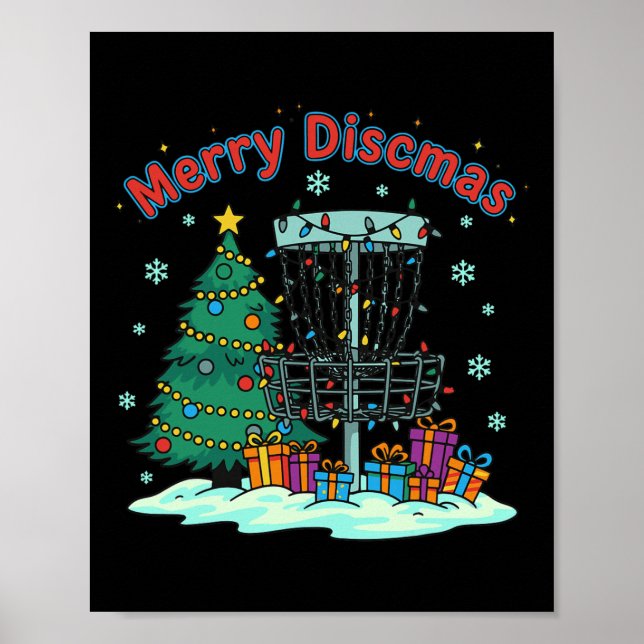 Merry Discmas Disc Golf Basket Christmas Tree  Poster (Front)
