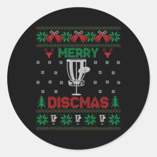 Merry Discmas Disc Golf Ugly Christmas Golfer Play Classic Round Sticker