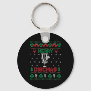 Merry Discmas Disc Golf Ugly Christmas Golfer Play Key Ring