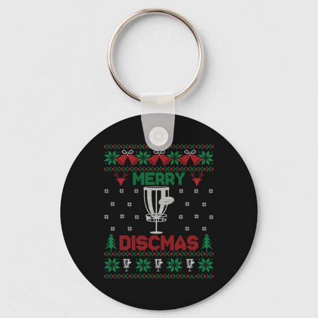 Merry Discmas Disc Golf Ugly Christmas Golfer Play Key Ring (Front)