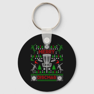 Merry Discmas Disc Golf Ugly Christmas Sweater Par Key Ring