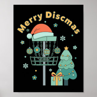 Merry Discmas Funny Disc Golf Basket Christmas Tre Poster
